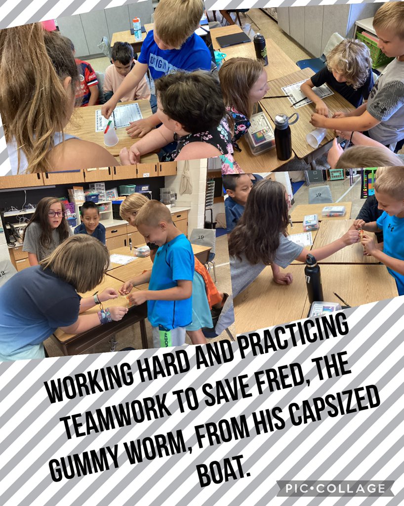 Third graders did a great job practicing and learning the importance of teamwork while trying to save Fred, the gummy bear, from his capsized boat. #QvillePride #inspiring #empowering