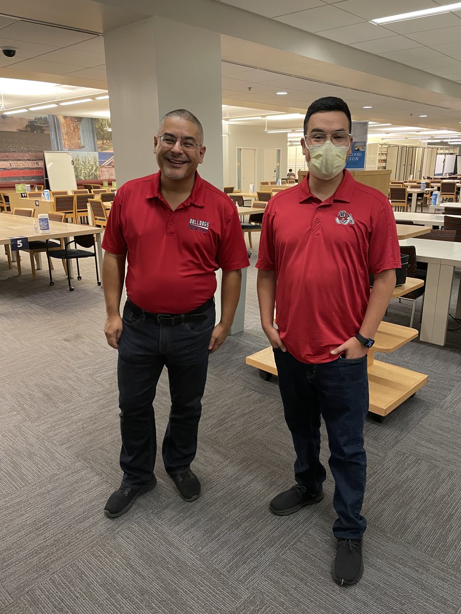 Learning Center tutoring staff Tony and Rigo wore the same polo yesterday, and today they're wearing the same color combo for <a href="/FresnoStateFB/">Fresno State Football</a> game day, right down to the blue jeans and black shoes. Anyone else get the memo today? #GoDogs