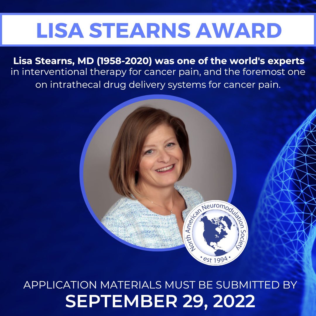 NANS Official (@nans_ion) on Twitter photo Submissions for the Lisa Stearns Award are now open! Please submit all application materials to info@neuromodulation.org. NANS and WIN® established the award to honor the legacy of Dr. Lisa Stearns. Learn more and apply today! lnkd.in/eUHVQa5k Submissions for the Lisa Stearns Award are now open! Please submit all application materials to info@neuromodulation.org. NANS and WIN® established the award to honor the legacy of Dr. Lisa Stearns. Learn more and apply today! lnkd.in/eUHVQa5k