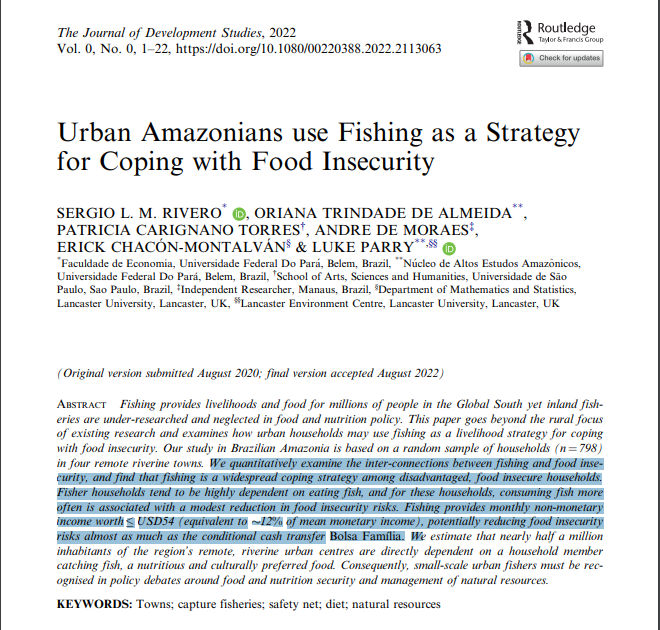 JDevStudies's tweet photo. New in #JDevStudies: Rivero @ErickChaconMon @_LukeParry &amp; co examine the connection between fishing &amp; food insecurity in the Brazilian Amazonia 🇧🇷 🐟🐠🦐

@LancsUniLEC @UFPA_Oficial @usponline @Naea_Oficial 

https://t.co/kvK26Pmub7 https://t.co/2kta7mOZ10