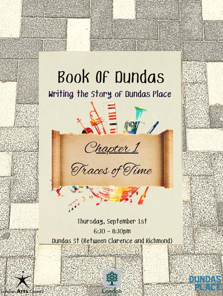 🌟TONIGHT! 🌟 6:30 – 8:30pm on Dundas Place between Richmond and Clarence Streets 📜 BOOK OF DUNDAS: Writing the Story of Dundas Place 📜 An experimental MULTI-MEDIA art performance! 🎨🎸💃 . . @DundasPlace @CityofLdnOnt #LdnArtsLive #LdnOnt #LondonCommunityRecoveryNetwork