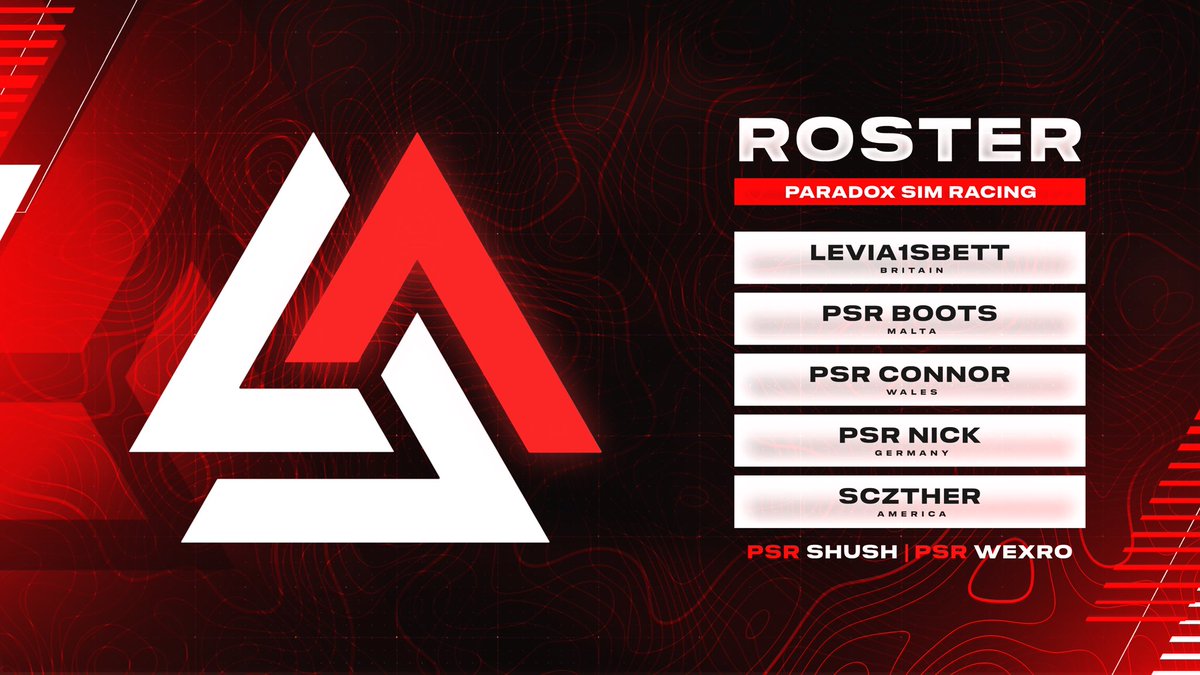 #TPSX | Season 2 Team Rosters

Q: Auto - <a href="/PSR_ESPORTS/">Paradox Sim Racing</a> 

🔴@PSR_Levi 
🔴@PSR_Boots 
🔴@PSR_Connor 
🔴@PSR_Nick 
🔴<a href="/Sczther_/">Kai</a> 

The hosting team, coming 2nd in SX last season, they will be looking for a taste of success and be a team close to the top no matter the track!