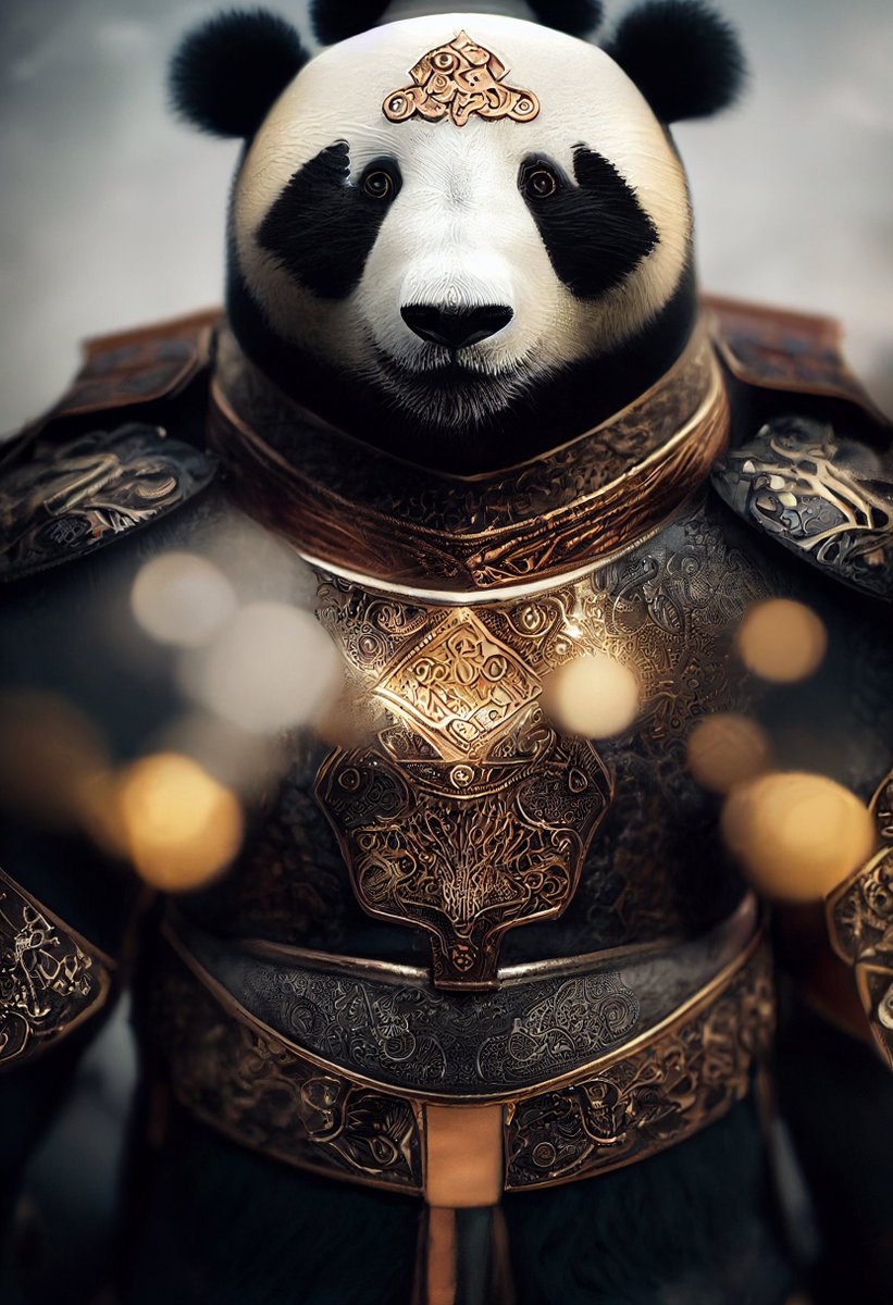 capr_icom's tweet photo. Panda warrior by AI made by 
@midjourney
 #ai #AiArtwork #midjourney #midjourneyart #panda #pandawarrior #warrior #fantasy #epic #epicarmor #armor #epicarmor https://t.co/H5PeCN0eiF
