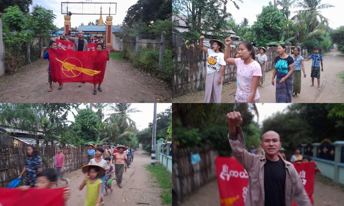 DemoRevoMM's tweet photo. Anti-coup revolutionary strike in a village from Sagaing's Yinmabin township.

#2022Sept1Coup #WarCrimesOfJunta #WhatsHappeningInMyanmar https://t.co/oZGIRBMQG8