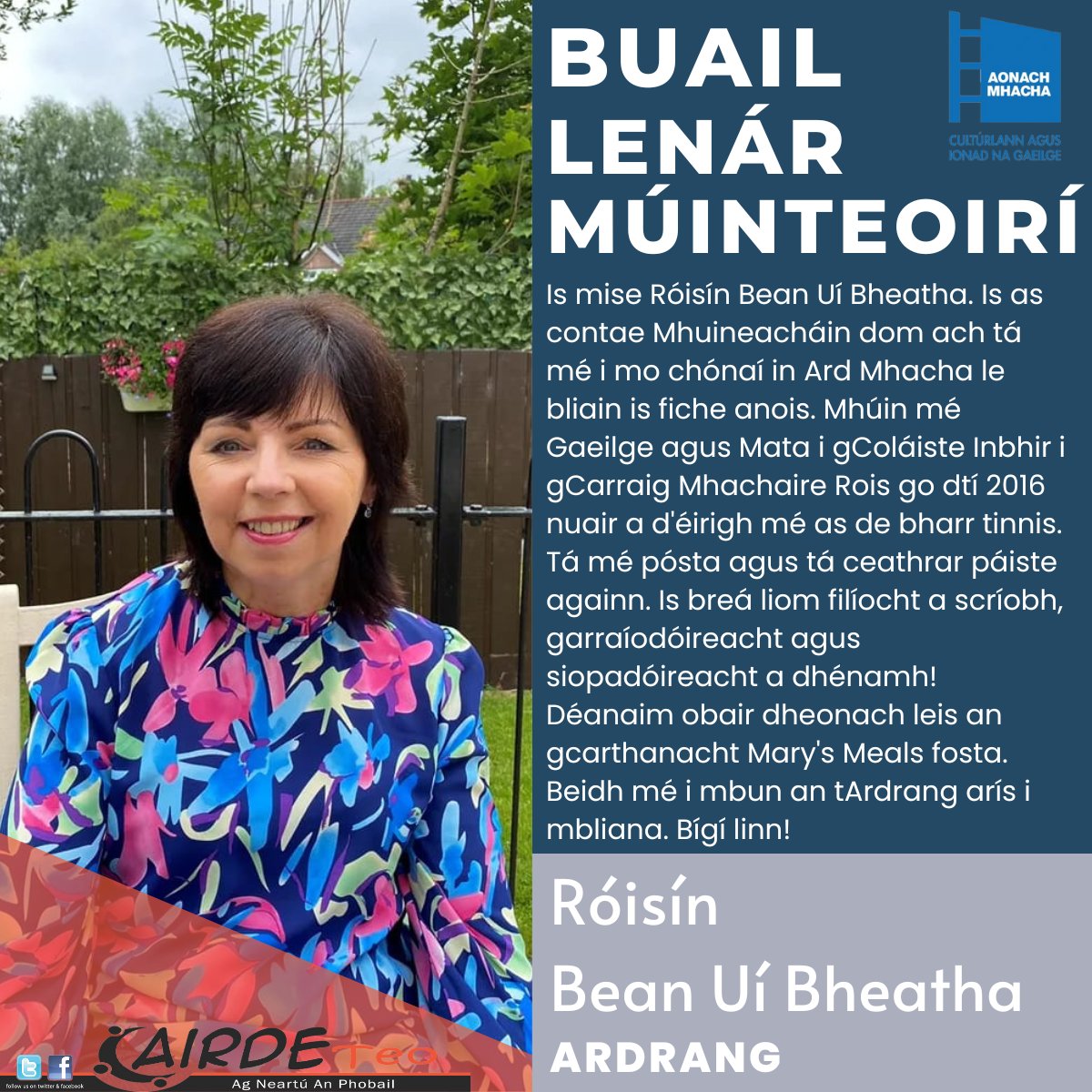 An chéad duine eile atá linn do na ranganna ná Roisin McVeigh atá ag glacadh an Ardrang 😀

Cláraigh anois anseo - 

cairdeteo.com/events/autumn-…