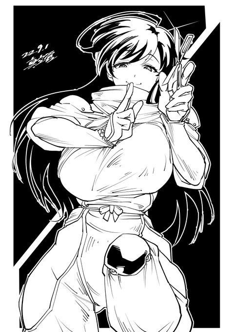 #GuP版深夜のお絵描き60分勝負_20220901#くのいちの日 「斬りましょうか?」あれこそはイスズ・カドー・クラン暗黒カラテ、ワイヤーカッター! 