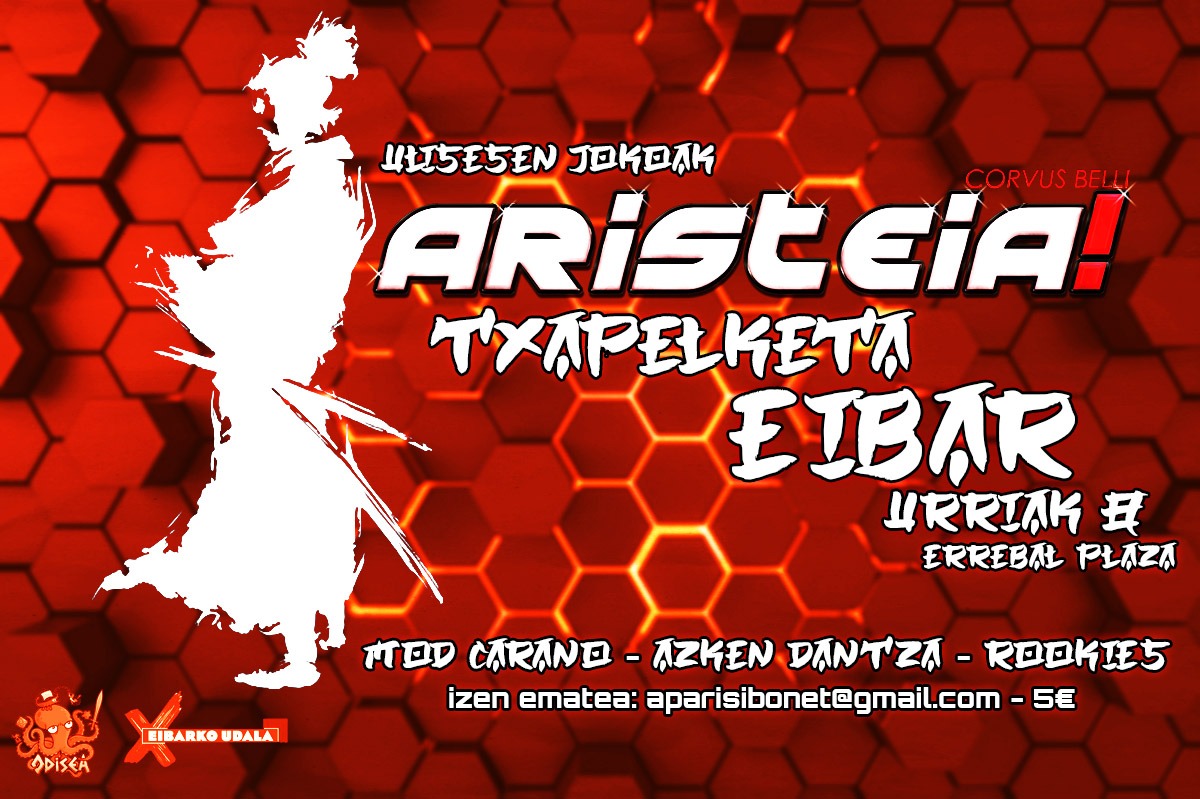 Aquí os traemos otro torneo más programado para Los juegos de Ulises, el próximo 8 de octubre en la plaza Errebal de Eibar. Esta vez nada más y nada menos que de Aristeia! de Corvus Belli. En este juego, dos equipos luchan por mantener el control de los puntos clave del estadio.