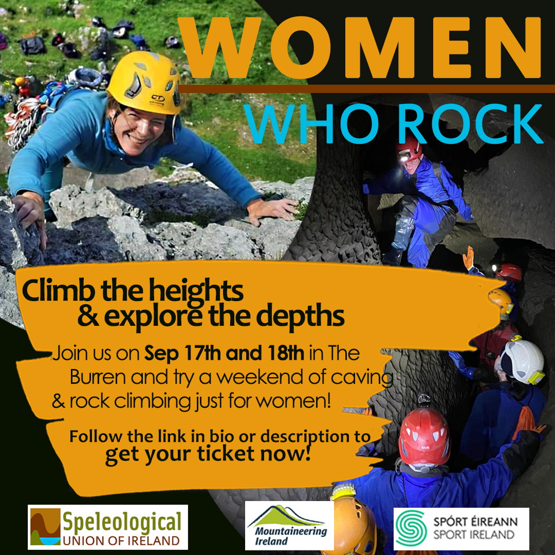 Here is your chance to try out the sports of caving &amp; #rockclimbing with like-minded women. 

The SUI (<a href="/CavingIreland/">Speleological Union of Ireland</a>) has gotten together with #mountaineeringireland to bring you this event from 17 &amp; 18 Sept 2022 in the Burren, Co. Clare. 

Sign up: sui.justgo.com/Account.mvc/Lo…