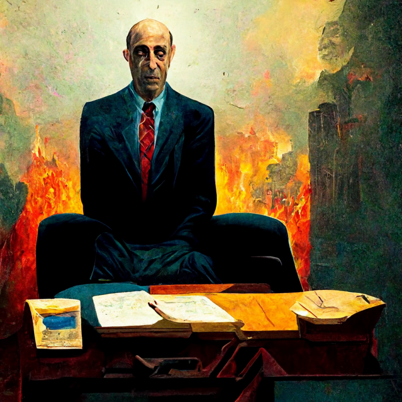RealAmeridex's tweet photo. We hope Gary Gensler will resign and stop his tyranny over the US financial sector! @midjourney crafted this fine piece of art to depict the sad state of affairs, we hope you appreciate it at much as we do:

@CryptoLawUS @EleanorTerrett @JohnEDeaton1 @Bitboy_Crypto @RepTomEmmer https://t.co/HCRk2iBqBl