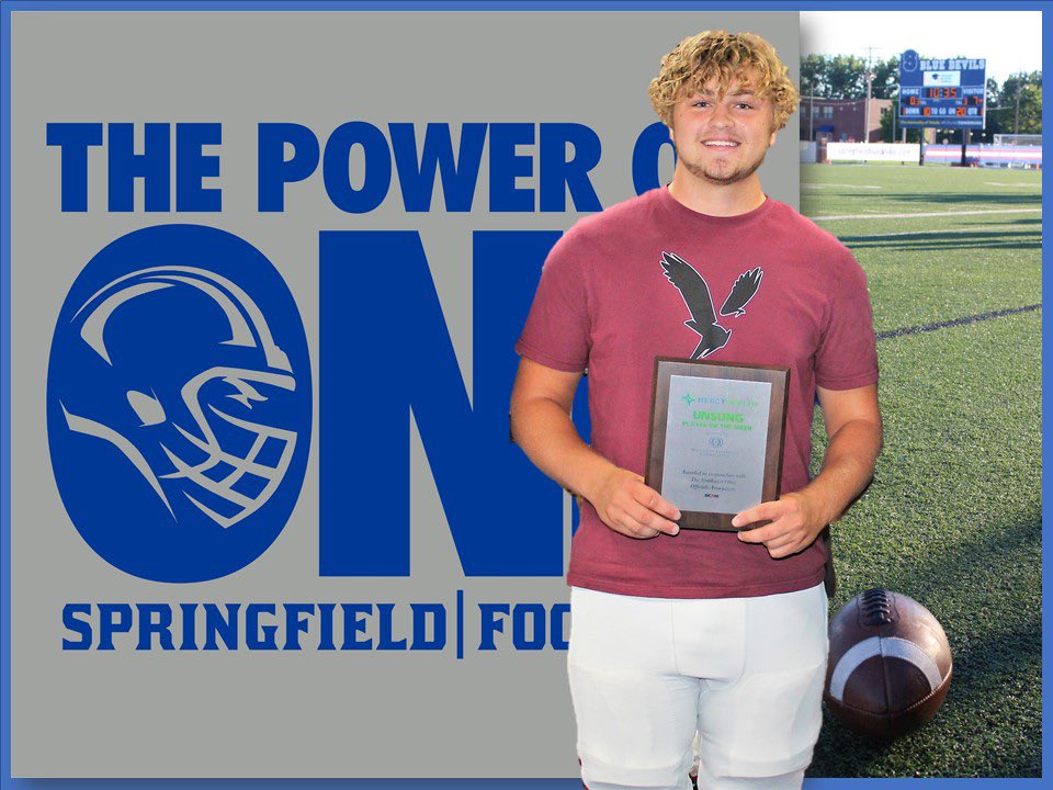 Proud of this young man! He was recognized for his leadership and great character on and off the field. Thank you Mercy Health, Bill Clark, BCSN, and Thom Dart for recognizing Harrison Schlachter as our unsung player.