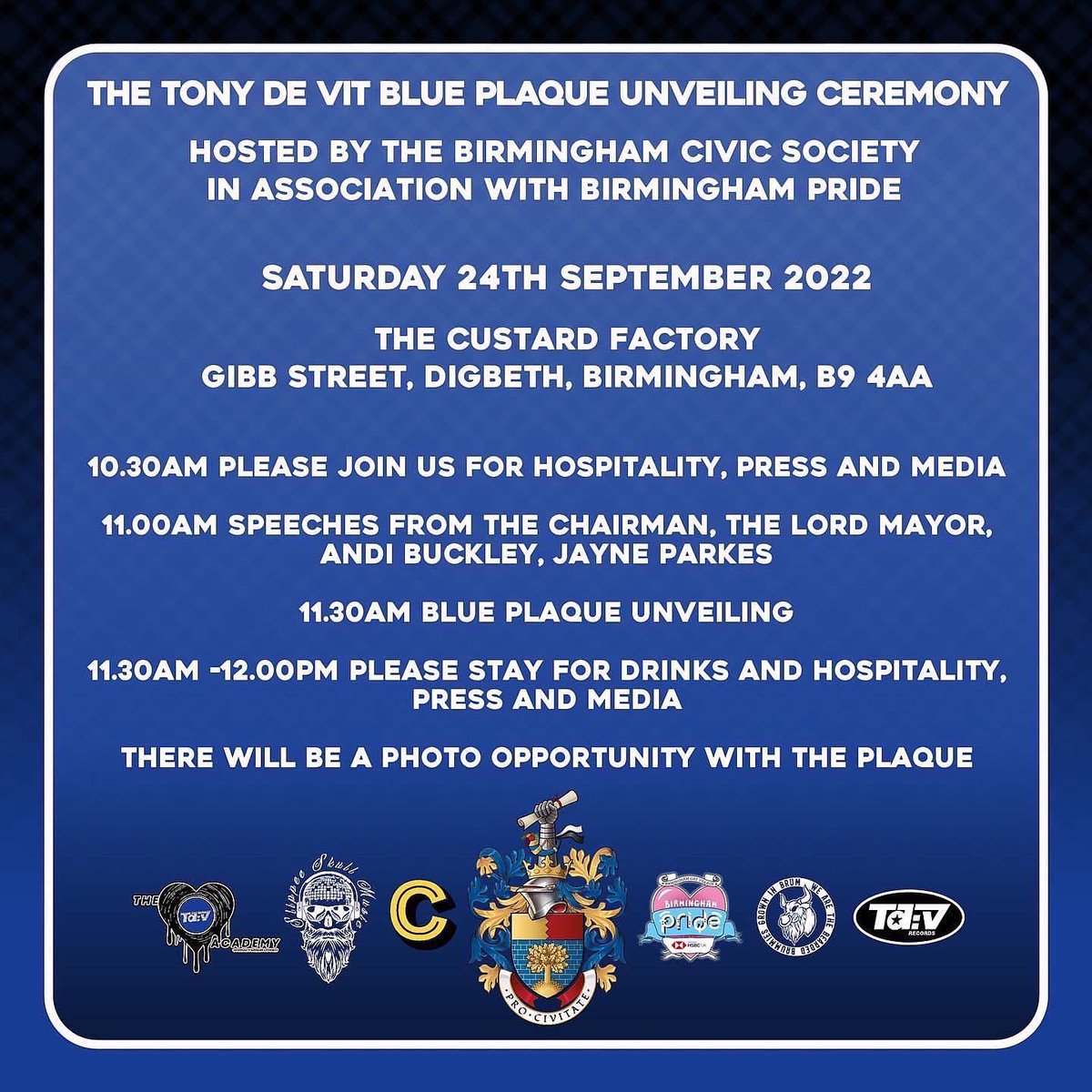 beardedbrummie's tweet photo. The only place to be this September @TheMillBham  @custardfactory  🔉🕺💙😇✨✨✨. TDV lives #tonydevit @Mixmag  @NME  @DJmag  @birmingham_live  @iluvbrum  #housemusic #charity https://t.co/70mFEsiAOk