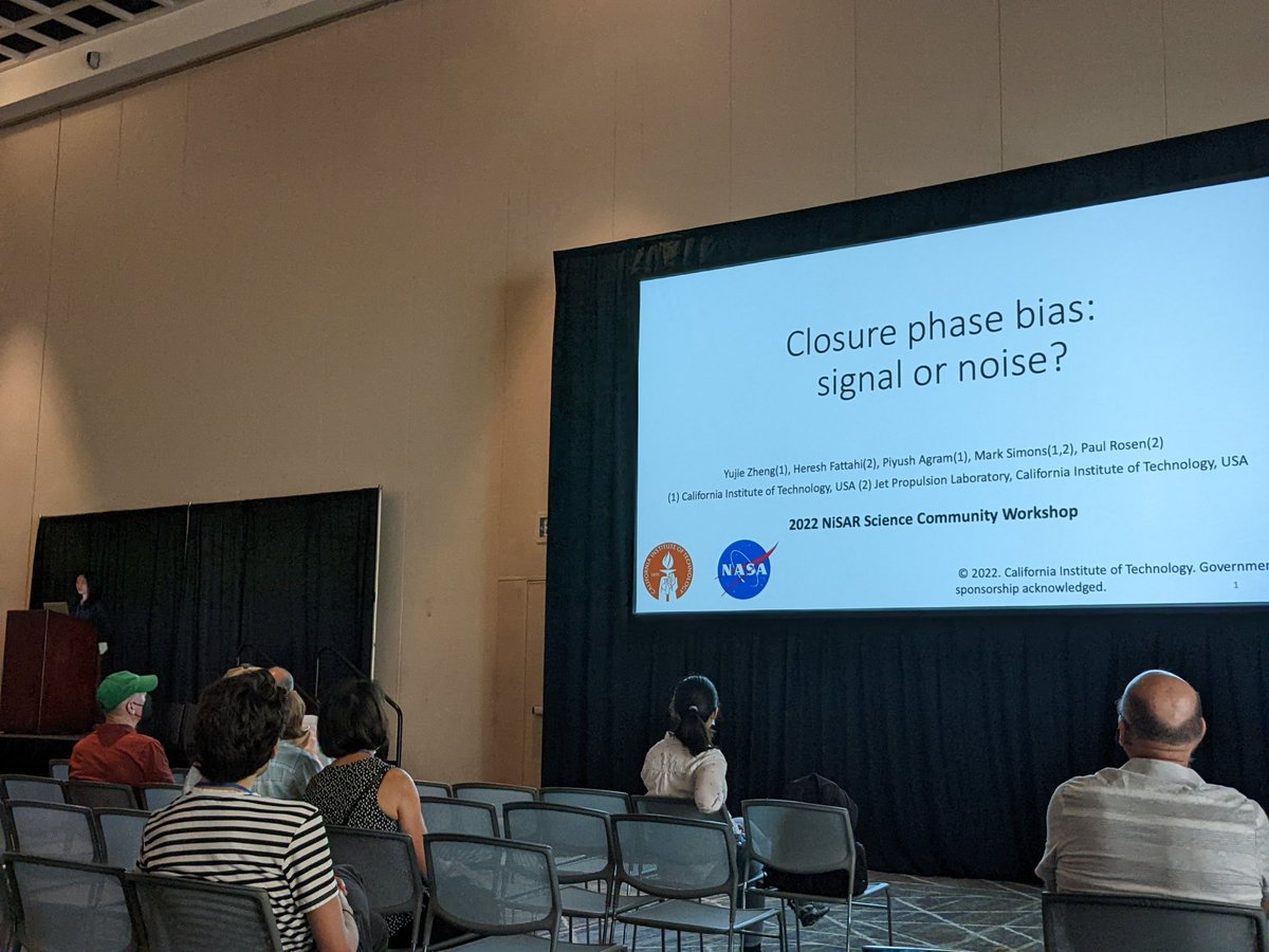 SAR_ahBanks's tweet photo. Last day of the #NISAR workshop 😭but starting off with a great talk by @zheng_yujie about closure phase bias 👏👏👏 #SAR #InSAR #nisarscience22 #WomenInSTEM #womeninscience https://t.co/gkrRDflWkV
