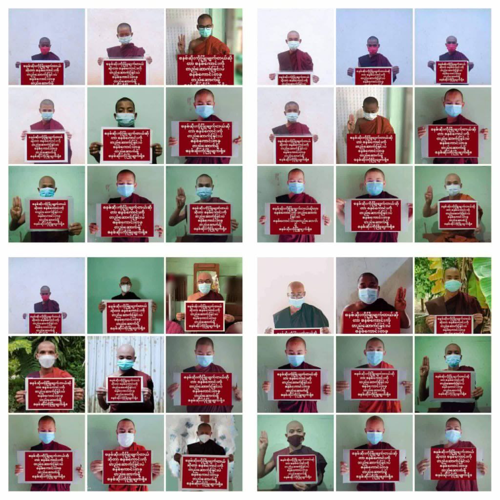 Nikki66000460's tweet photo. Buddhist Monks in Myanmar sent prayers for the immediate restoration of democracy and for the fallen heroes of Spring Revolution today.  #2022Sept1Coup #WhatsHappeningInMyanmar
#WarCrimesOfJunta https://t.co/ndNVngVbB7
