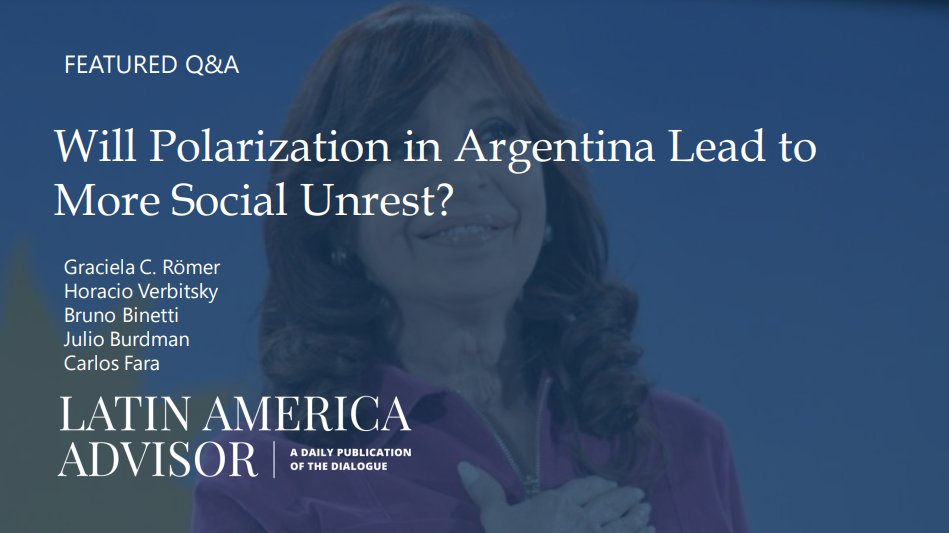 Today's #LatAmAdvisor Q&amp;A: Will Polarization in Argentina Lead to More Social Unrest?

Where is the corruption case against the vice president headed? 

Feat. Graciela C. Römer, <a href="/VerbitskyH/">Horacio Verbitsky</a>, <a href="/binettibruno/">Bruno Binetti</a>, <a href="/julioburdman/">Julio Burdman 🇦🇷</a>, &amp; Carlos Fara

bit.ly/3TA7kCE