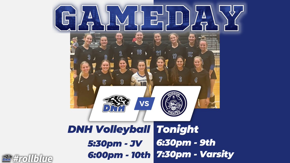 DNH_AD's tweet photo. Tonight, @dnhvball hosts their NICL Central Opener!!
🆚: Hudson
⏲️: JV @ 5:30pm ; 9/10 @ 6:00pm ; Varsity @ 7:30pm
📍: Dike-New Hartford HS Gym
🎟️: $5 - Adults &amp; Students
📺: https://t.co/wNUbja92ej
#rollblue https://t.co/OdOOmz9O0L