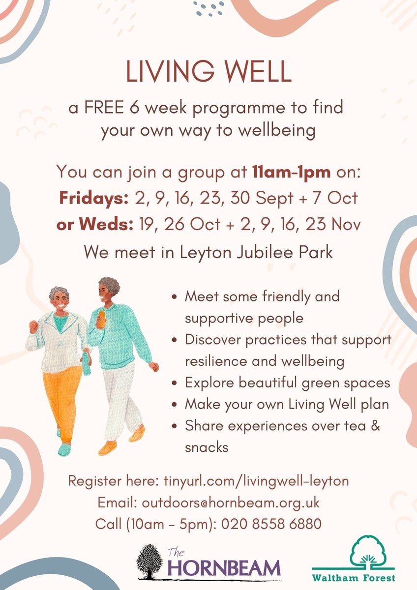 Join us at Hornbeam Living Well, a free 6 week programme which aims to help you find your own way to wellbeing.   The first session will be starting tomorrow, so be sure to book your place and have an enjoyable time 🙌 

Register your interest 👉  orlo.uk/NSZuW