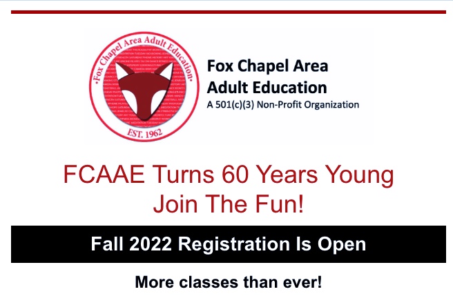 FCAdultEd's tweet photo. Fall 2022 Class Registration Is Open! Exercise, cook, learn Italian, pottery, calligraphy, swim, explore succulents, discover chocolate as medicine, create in 3D, and so much more. Register today! https://t.co/YQffmdKbbj #fcaae #lifelonglearning #gettoknowus #foxchapelareaadulte https://t.co/BqwWRwJgEo
