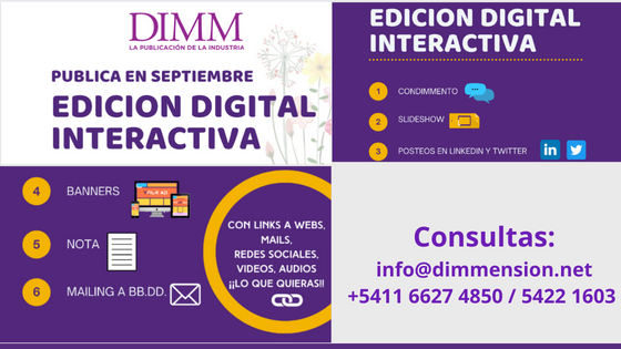 ▶️ ULTIMOS DIAS PARA PUBLICAR EN SEPTIEMBRE / ANUAL  con descuento
✅ RESERVA TU LUGAR hasta el  9.09 
✅ ARMAMOS TU AVISO SIN CARGO 
✅ Precios y propuestas para todos los presupuestos.

dimmension.net/index.php