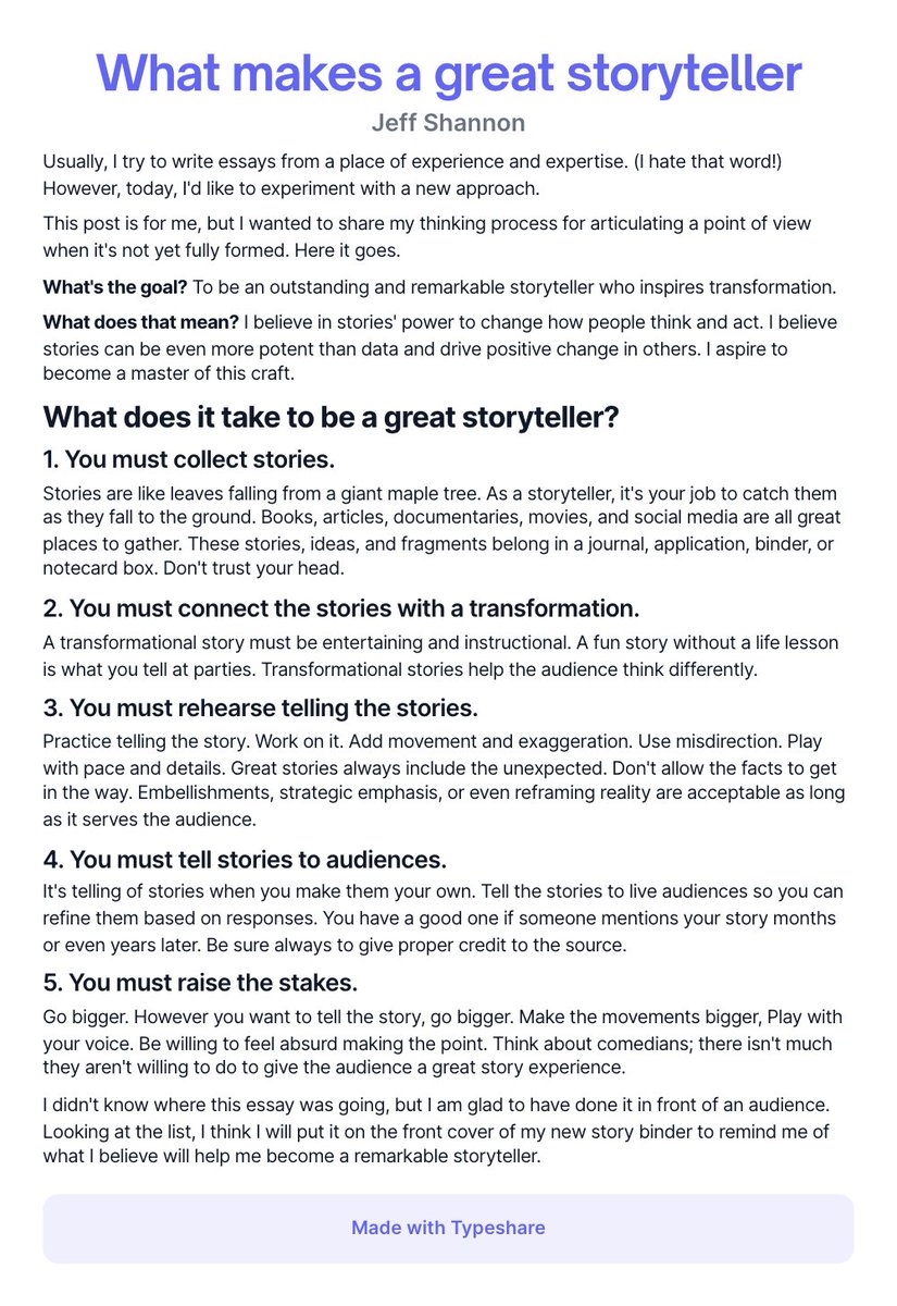 Practicing in front of an audience. That's what makes for great story and storytellers.