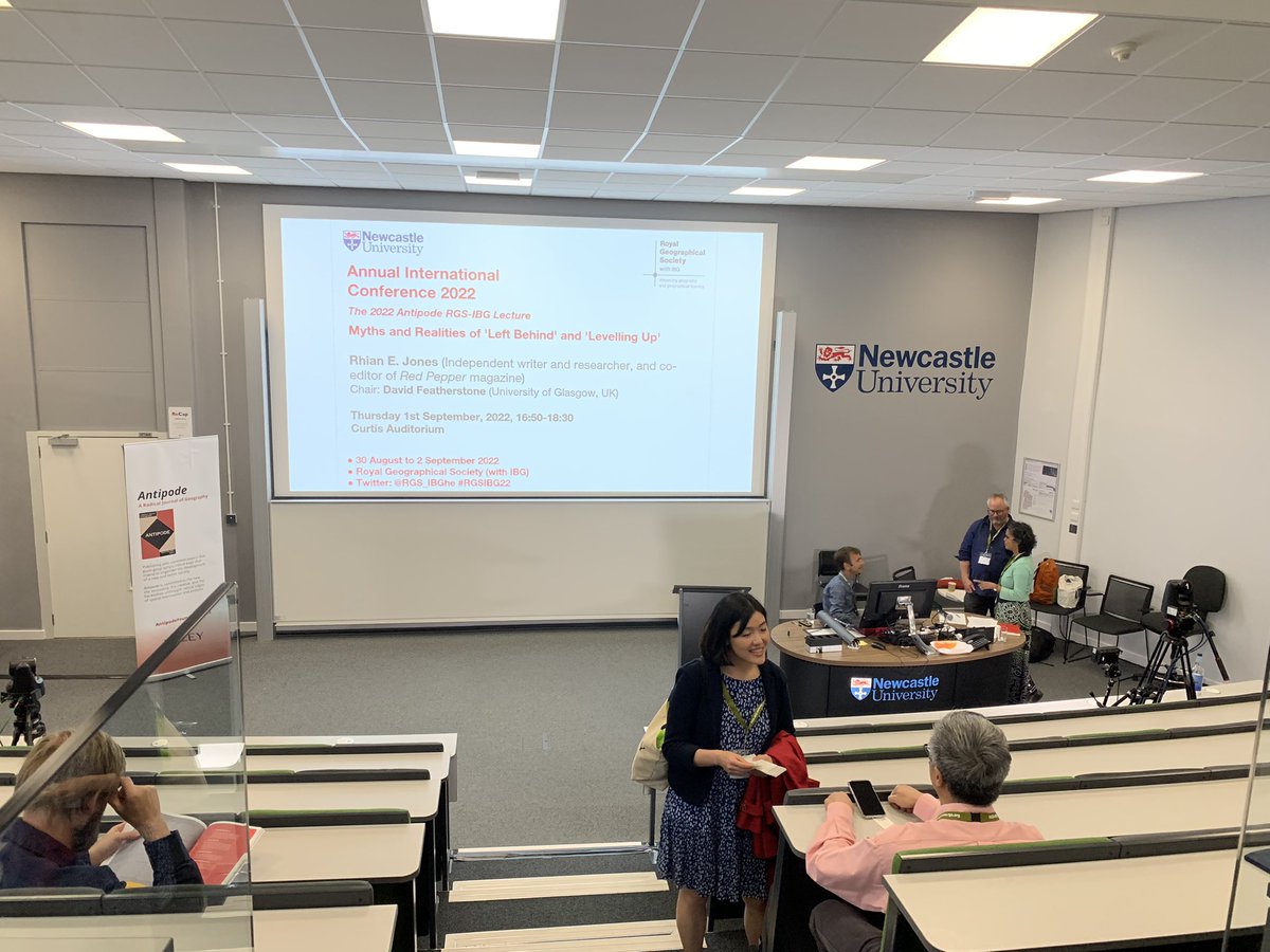 BeckyBart's tweet photo. About to start the @antipodeonline annual lecture at #RGSIBG22 ‘Myths and Realities of ‘Left Behind’ and ‘Levelling Up’  with Rhian R Jones https://t.co/mYY2vFOxe0