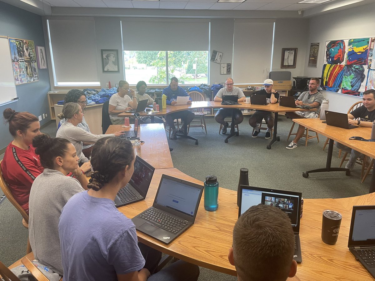 LPHolland's tweet photo. Southridge Senior School coaches are busy preparing for the return of our student athletes! @PositiveCoachUS is providing some great Pro-D on developing character and teamwork in a competitive sports environment #sridge #SEL #positivecoachingalliance https://t.co/sm6vF6YJBz