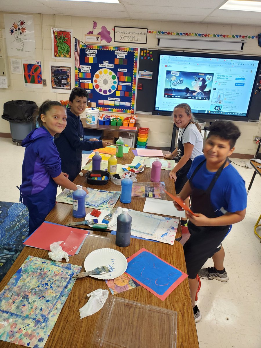 5th grade students learning gel printing for their PBIS art time! <a href="/BrodnickiSchool/">Brodnicki School</a> <a href="/ISD109/">Indian Springs 109</a> #d109pride #artclassrocks