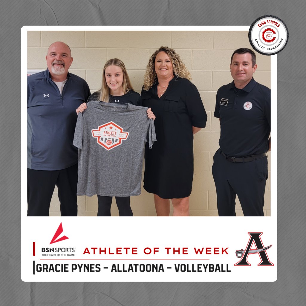 Allatoona Volleyball (@allatoonavb) on Twitter photo Look who is <a href="/cobb_sports/">Cobb Sports</a> Athlete of the Week - <a href="/AllatoonaVB/">Allatoona Volleyball</a> varsity senior <a href="/GraciePynes/">Gracie Pynes</a>. Well deserved.
This past week she broke the School's "Ace" record & she received her 1,000 career "Dig".
Congrats Gracie
<a href="/toona_athletics/">Allatoona Athletics</a>
<a href="/BSNSPORTS_GA/">BSN SPORTS Georgia</a>
#anchoredinexcellence Look who is <a href="/cobb_sports/">Cobb Sports</a> Athlete of the Week - <a href="/AllatoonaVB/">Allatoona Volleyball</a> varsity senior <a href="/GraciePynes/">Gracie Pynes</a>. Well deserved.
This past week she broke the School's "Ace" record & she received her 1,000 career "Dig".
Congrats Gracie
<a href="/toona_athletics/">Allatoona Athletics</a>
<a href="/BSNSPORTS_GA/">BSN SPORTS Georgia</a>
#anchoredinexcellence