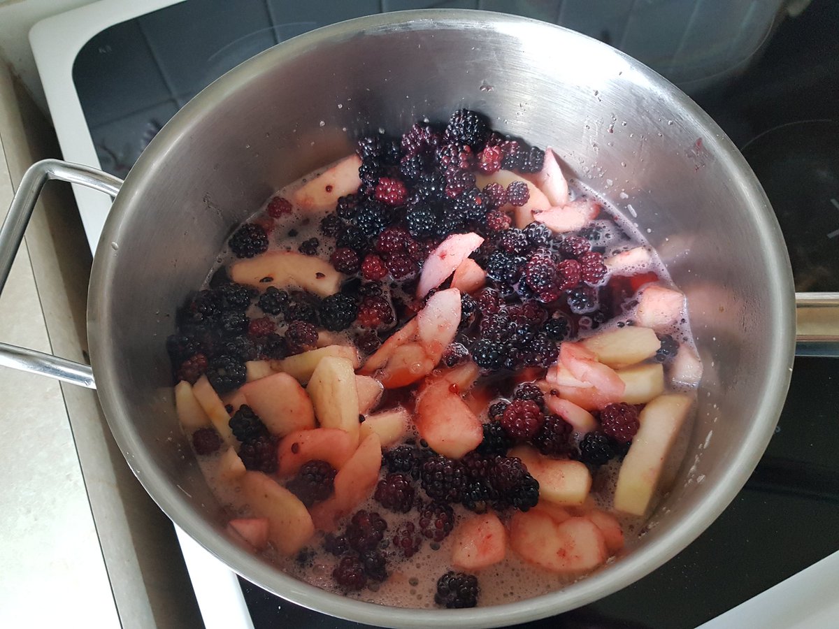 GillHax's tweet photo. This year's blackberry and apple (both freshly picked). Some for crumble today and some fruit frozen for our traditional Christmas treat when the boys (now aged 25&amp;20) are home!  #Autumn #tradition https://t.co/igSn8dPBk5