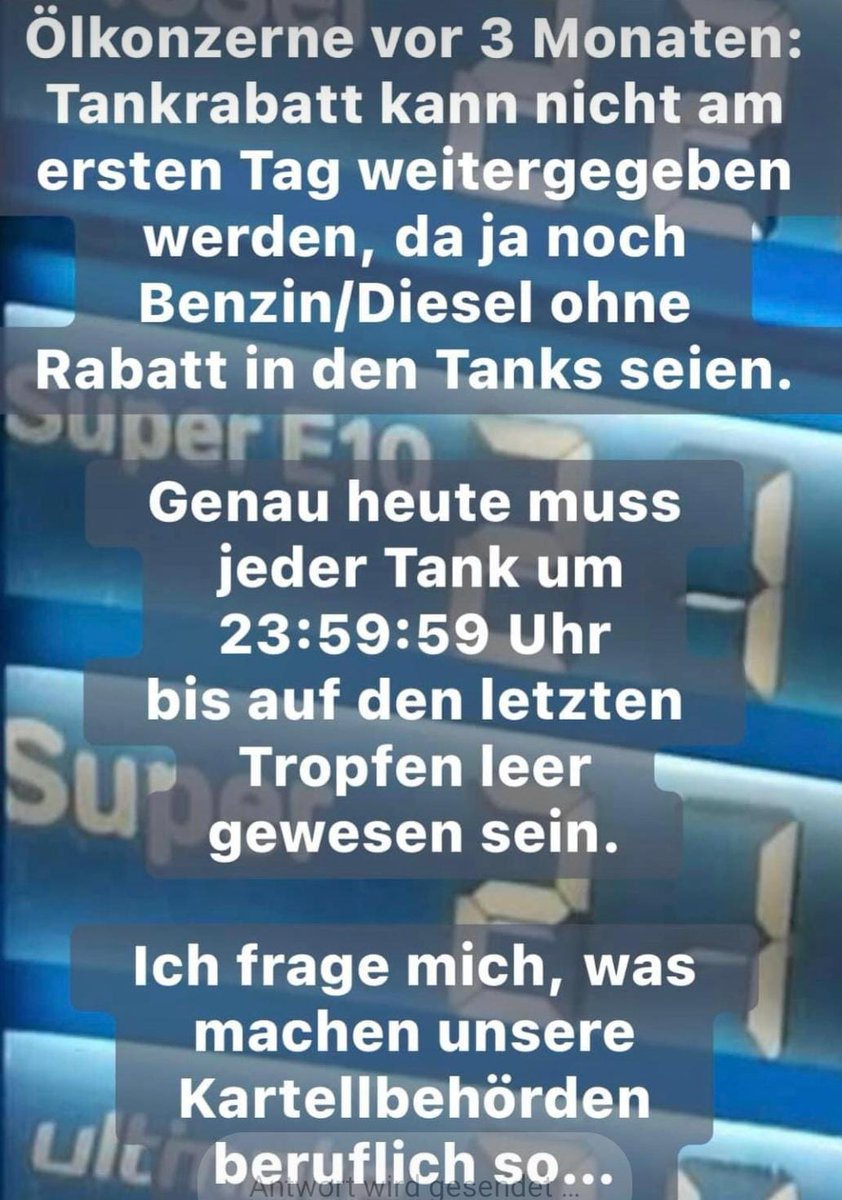 sag mal <a href="/Kartellamt/">Bundeskartellamt</a> ne frage zum Tankpreis, warum regelt ihr da nicht  deim #Tankrabatt ging das ja auch nicht so schnell.