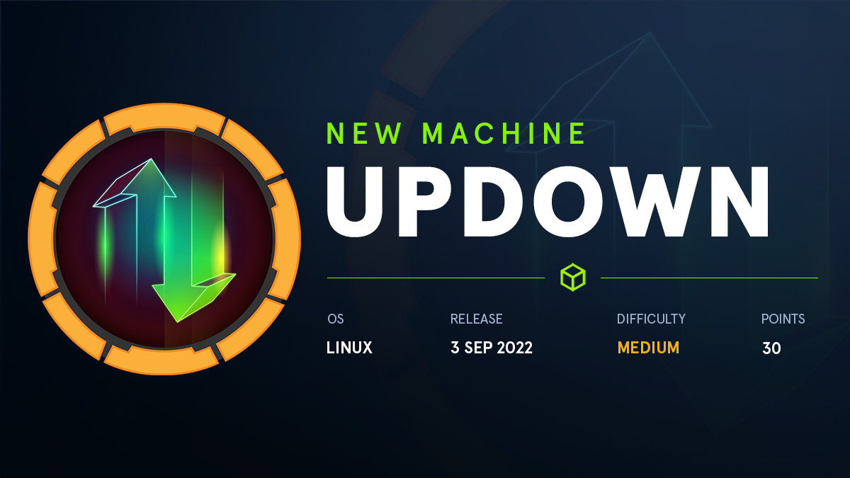 hackthebox_eu's tweet photo. You've seen some stranger things than this! 😈
UpDown #Medium #Linux Machine created by AB2 will go live 3 September 2022 at 19:00 UTC. Noter will be retired! Choose your #HTB Machine and start #hacking: https://t.co/gKMgZKEZ7T
#HackTheBox #CyberSecurity #InfoSec #NewRelease https://t.co/vKKYngzxLf