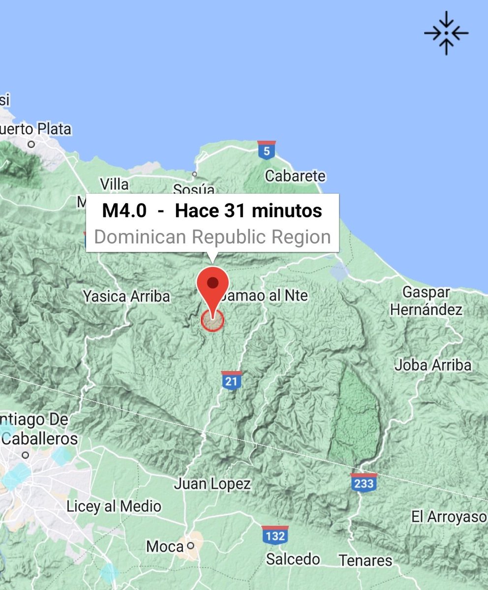Osirisdleon's tweet photo. El nuevo ajuste de la magnitud del temblor de tierra lo corrige a 4.0, con epicentro próximo a Jamao al Norte, provincia Espaillat. 
El evento fue sentido muy fuerte en gran parte del Cibao central.
Todavía los sistemas regionales hacen ajustes de magnitud y ubicación. https://t.co/68sNlSBD46