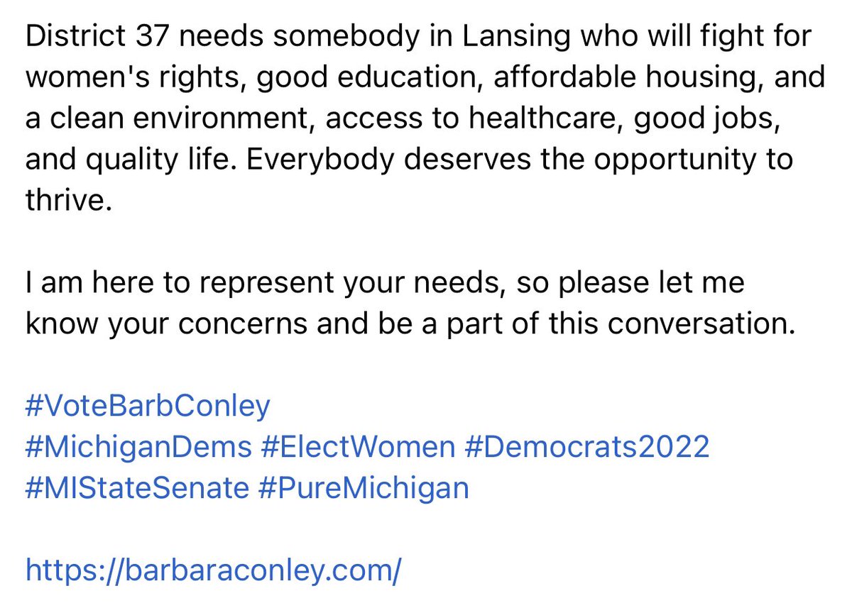votebarbconley's tweet photo. I am here to represent your needs, so please let me know your concerns and be a part of this conversation!
#VoteBarbConley
#MichiganDems #ElectWomen #Democrats2022 #MIStateSenate #PureMichigan
https://t.co/dFJxgHJmol https://t.co/zpZstsUio2