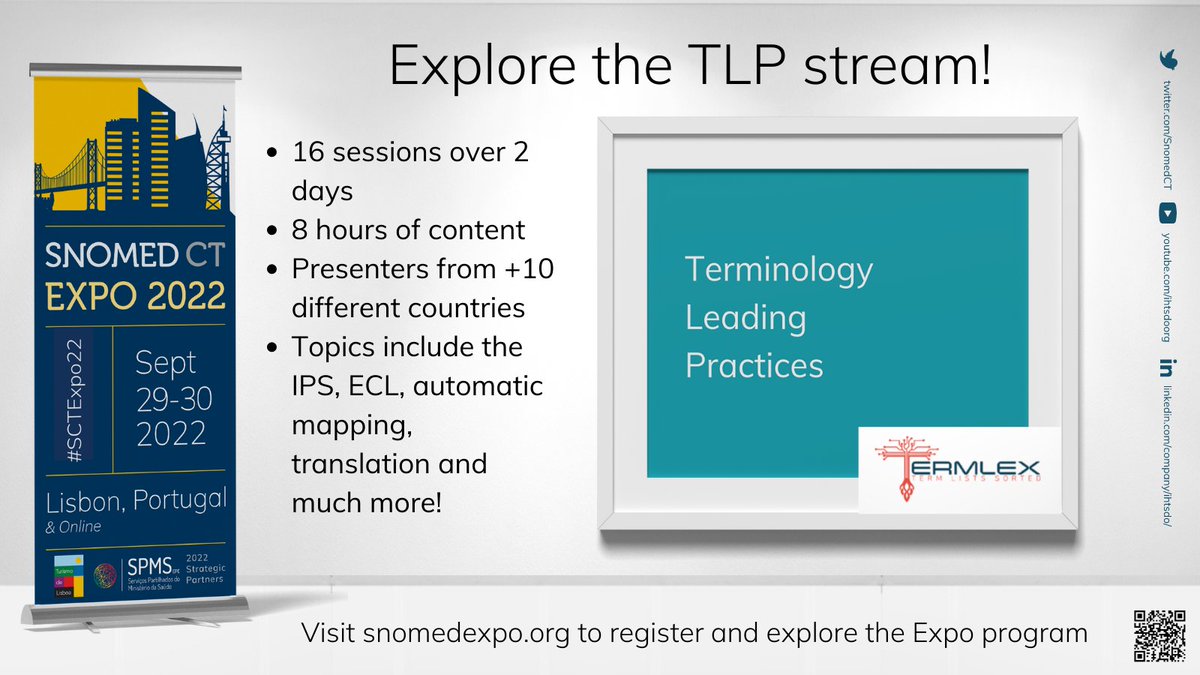 SnomedCT's tweet photo. The #SCTExpo22 Terminology Leading Practices stream, sponsored by @termlex, covers topics including the #ICNP, translation, mapping and the #IPS, to name a few. Review the program and register here: https://t.co/PDFfz0uDct #snomedct https://t.co/dM6HGdp7Hm