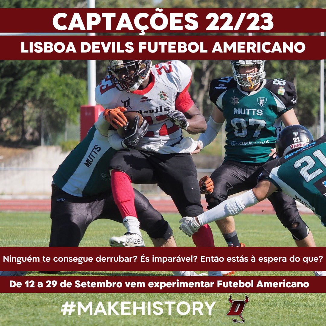 lisboadevils's tweet photo. És uma força imparável? Então anda experimentar Futebol Americano durante o mês de Setembro e atreve-te a fazer história com os Lisboa Devils. #MakeHistory #BringTheFire🔥 https://t.co/MP8aCCNb22