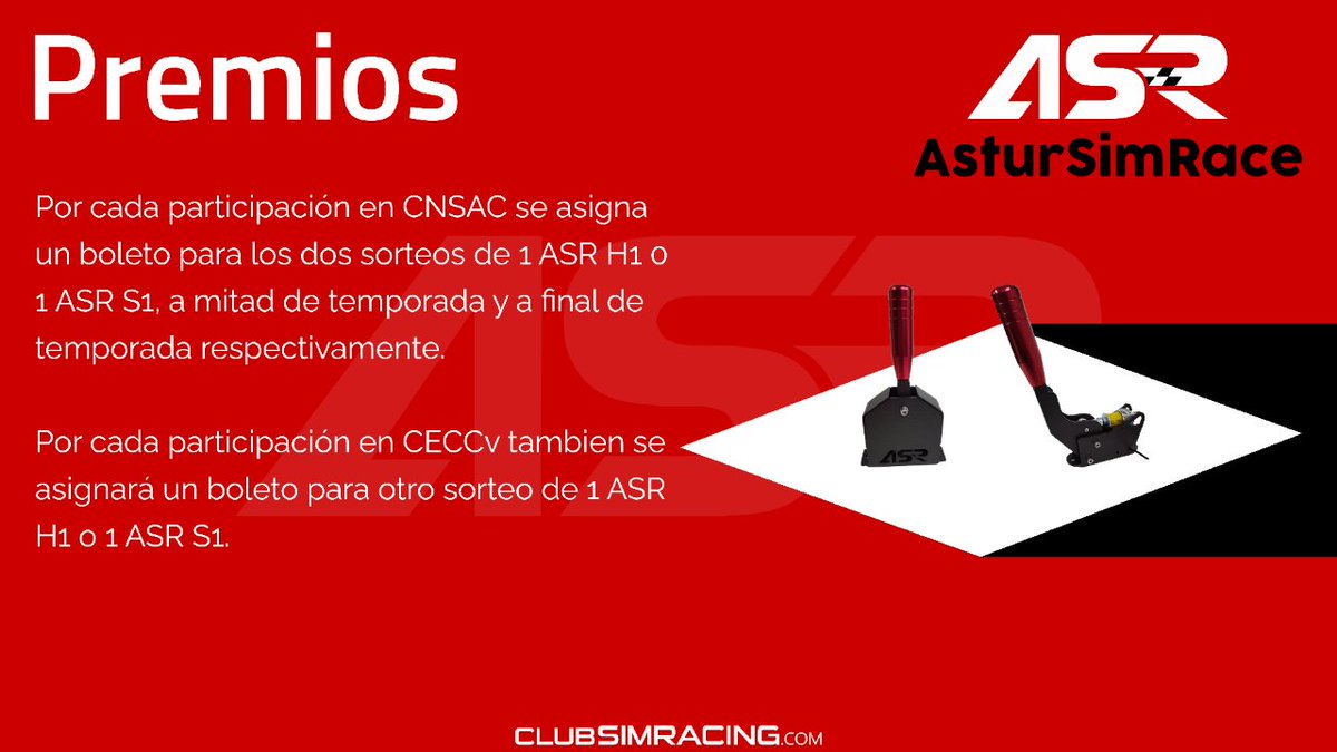 club_simracing's tweet photo. 🎁 SORTEO POR PARTICIPAR @AsturSimRace
Recuerda que por cada participación en cualquier prueba de esta 2ª mitad de temporada de #CNSAC y en las 2 pruebas del #CECCv @virtual_rfeda, obtendrás 1 boleto para ganar un secuencial o freno de mano a elegir (3 colores). https://t.co/tYNN5NpWwS