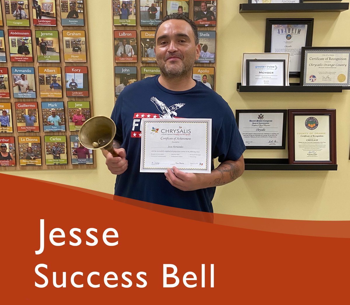 ChrysalisSoCal's tweet photo. Congratulations to Jesse for ringing the #SuccessBell last week! Jesse was hired as a meat department attendant at @Costco. https://t.co/2BwC1rctqs