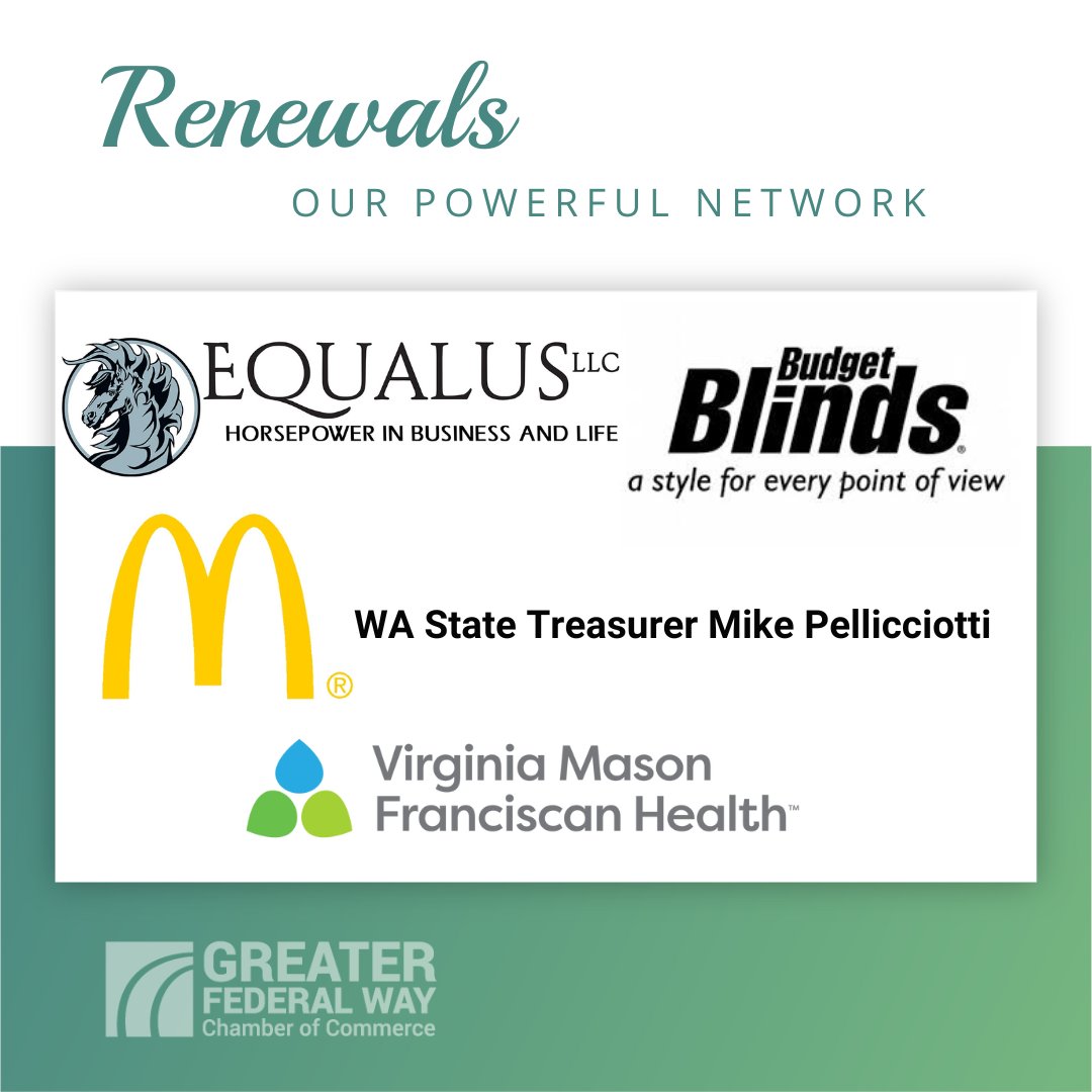 FedWayChamber's tweet photo. Thank you to this week's renewing Members! Here's to another great year of Membership with Equalus LLC, @BudgetBlinds @McDonalds @WaTreasurer & Virginia Mason Franciscan Health
#membershipmatters #takethefederalway #voiceofbusiness #shopchamber #growyourbusiness #fedwaychamber https://t.co/0jFqx8AyXw