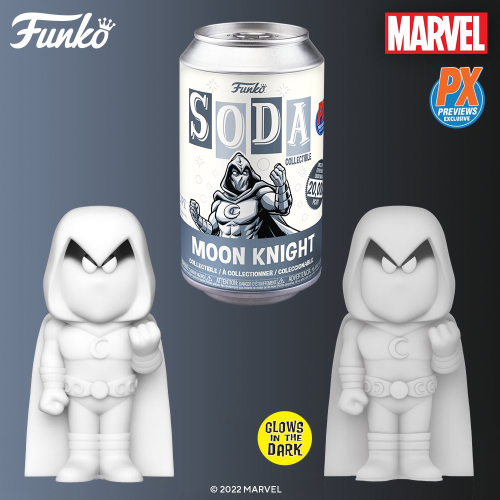 funkofinderz's tweet photo. Coming Soon: Funko Vinyl SODA: Marvel Moon Knight with glowing CHASE. #Funko #FunkoSODA https://t.co/V1BqTCxo5t