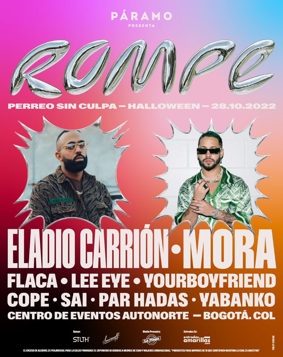 musictrendscol's tweet photo. NUEVO ANUNCIO 📣 

Eladio Carrión y Mora protagonizan Rompe, perreo sin culpa 🕺🏻 

28 de octubre - Centro de Eventos Autopista Norte 🛣 

Entradas desde el 5 de septiembre en @EntradaAmarilla 🎫 https://t.co/16uzqJq1dW