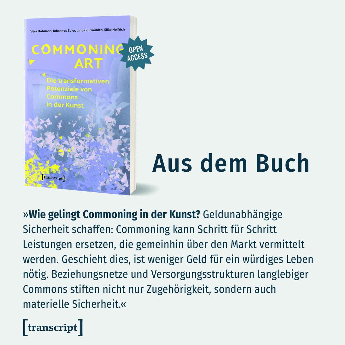 transcript Verlag (@transcriptweb) on Twitter photo Die tiefgreifende #Neoliberalisierung macht auch vor dem Feld der #Kunst kein Halt. #Commoning bietet vielfältige Möglichkeiten der solidarischen Vernetzung, um Vereinzelung, Konkurrenz und Sozialabbau etwas entgegenzusetzen.
transcript-verlag.de/978-3-8376-640…
#openaccess <a href="/anstiftung/">anstiftung</a> Die tiefgreifende #Neoliberalisierung macht auch vor dem Feld der #Kunst kein Halt. #Commoning bietet vielfältige Möglichkeiten der solidarischen Vernetzung, um Vereinzelung, Konkurrenz und Sozialabbau etwas entgegenzusetzen.
transcript-verlag.de/978-3-8376-640…
#openaccess <a href="/anstiftung/">anstiftung</a>