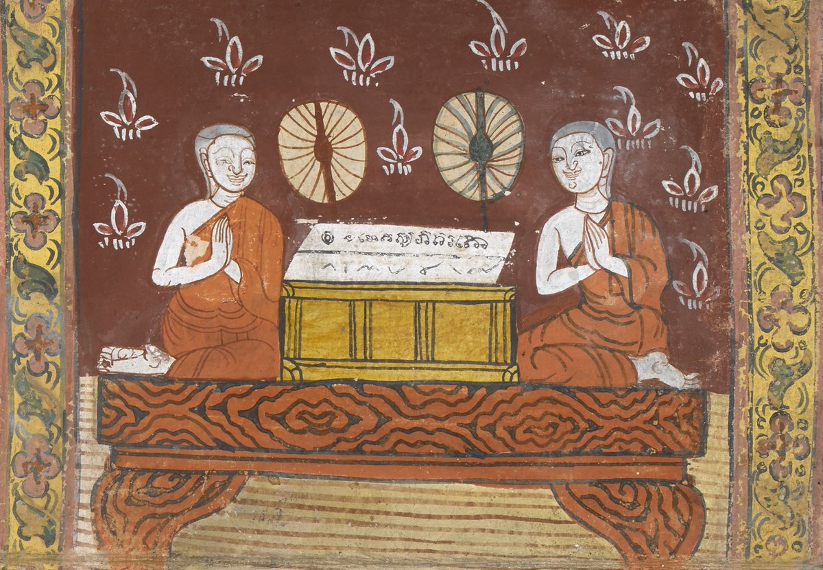 BLAsia_Africa's tweet photo. Some 19th-century #Thai manuscripts contain illustrations of #manuscripts: here are 2 examples of Buddhist monks with a paper folding book and gilded manuscript chests in which sacred scriptures are stored. BL Or 15372 https://t.co/gry3KLhZVd ; BL Or 14117 https://t.co/auVRjEHDNn https://t.co/n4dNHWaikE