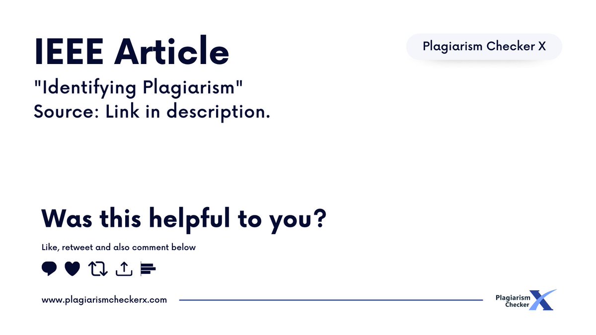 Identify plagiarism with tips from IEEE Plagiarism Guide. 
Source
Identifying Plagiarism
ieee.org/publications/r…
Follow for more useful content on academic integrity, anti-plagiarism tips and best writing practices. 
#plagiarismcheckerx #plagiarismcheck #easysteps