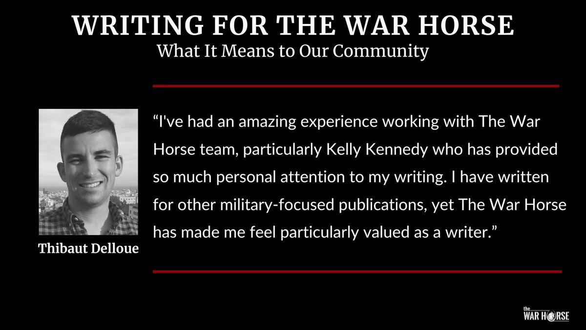 TheWarHorseNews's tweet photo. One of our published writers @t_delloue shares his experiences while writing for The War Horse and working with @KellySKennedy. If you would like to submit a reflection or send tips for a story, read here: https://t.co/ipViTA1nYg #engagewithtwh https://t.co/7giBRi5lJg