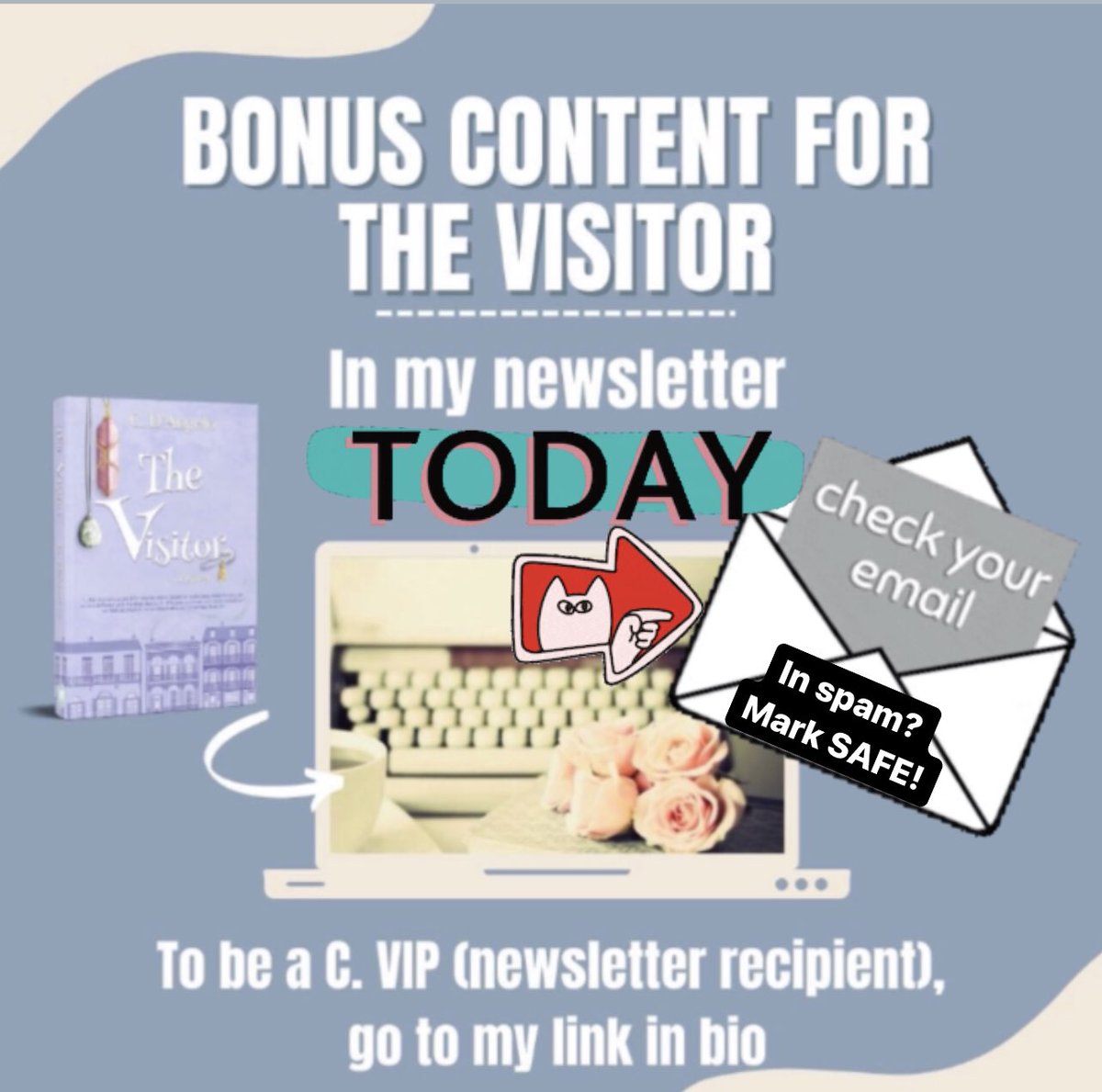 CDAngeloAuthor's tweet photo. New blog post and a C. VIP treat!
JL Rothstein is being highlighted this month in my author interview. https://t.co/4MU2Y50f3R
And C. VIPs, today’s the big day for bonus content for THE VISITOR! Check it out now!
#bloggerlove #bloggersgetsocial
#bloggervibes
#CDAngeloAuthor https://t.co/eUGz4g4yig