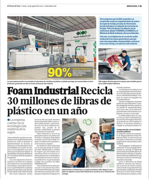 FoamIndustrial's tweet photo. En el 2021 adquirimos una nueva recicladora que nos permite re-procesar nuestros residuos y reciclar desechos de otras empresas, de la mano con nuestro compromiso social y medioambiental. Con esta inversión de 2 millones de dólares, duplicamos nuestra capacidad de reciclaje. https://t.co/e7ziZBzFcL