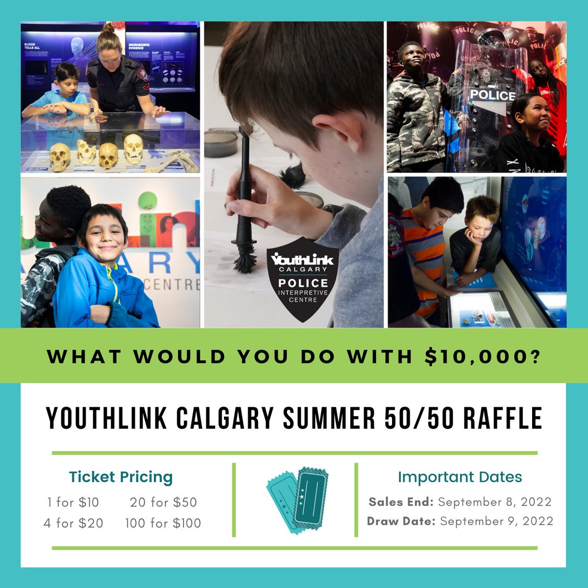 CPFYYC's tweet photo. ⏰ ONLY 1 WEEK REMAINING! Get your tickets for the YouthLink Calgary Summer 50/50 Raffle by September 8th for your chance to win the grand prize of up to $10K! 🎟️ Purchase today at: https://t.co/yo4fIwcIkz https://t.co/vg67NknlV4