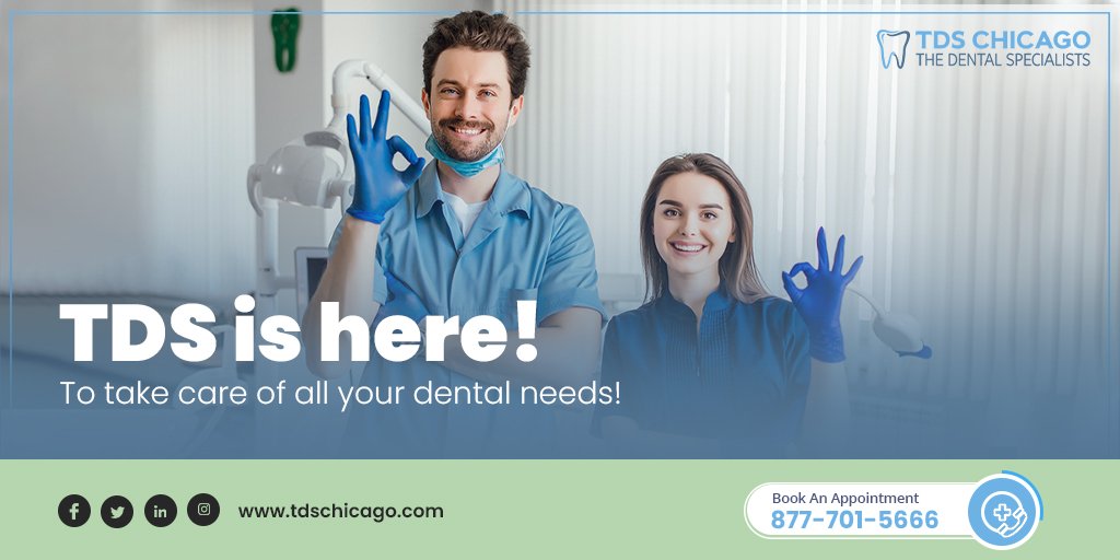 tds_chicago's tweet photo. We are delighted to share that The Dental Specialists (TDS) has come up with its new state-of-the-art dental specialist clinic at four convenient locations in Chicago to take care of all your dental needs. Visit https://t.co/1tpNDzrcKj or call+877-701-5666.

#TDS #TDSChicago https://t.co/uwjbRhLECS