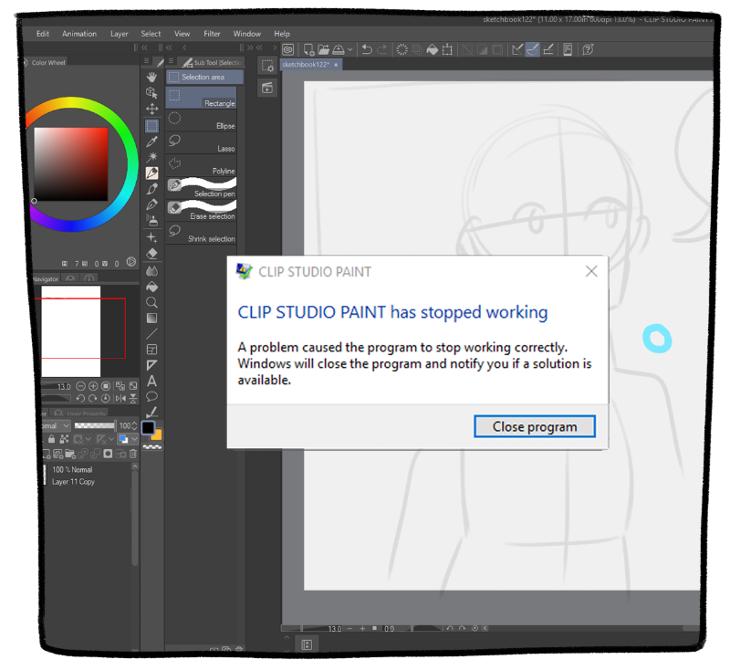 artist.exe has stopped working 