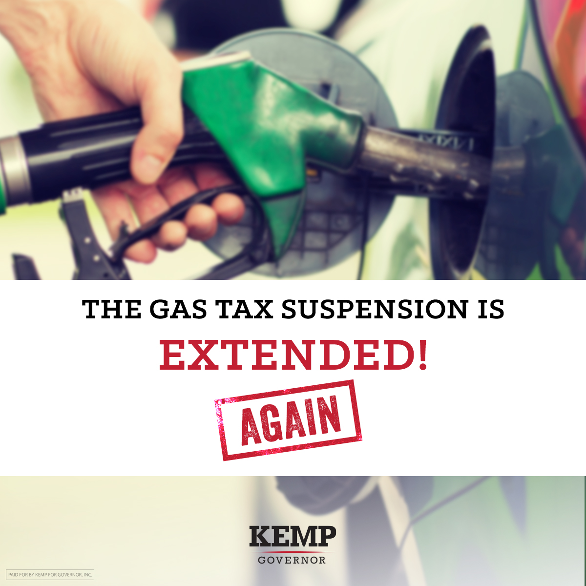 BrianKempGA's tweet photo. Ahead of Labor Day weekend, I have extended the state gas tax suspension through Oct 12th! While Democrats have doubled down on bad policies that have led to 40-year-high Bidenflation and record high gas prices, we are doing our part to give some relief to hardworking Georgians. https://t.co/J6k89HBiLq