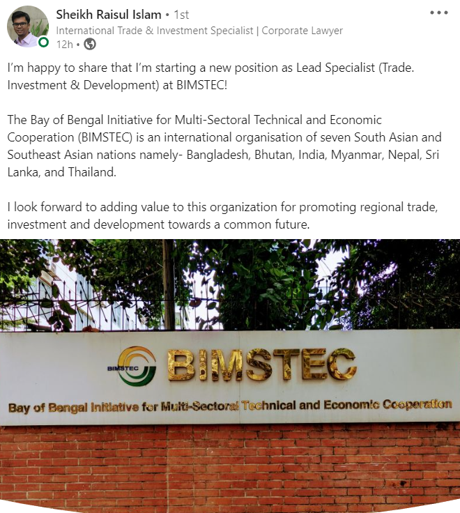 pranjan12781's tweet photo. I am very happy to learn that one of my students, Sheikh Raisul Islam, from Bangladesh, whom I taught at South Asian University (SAU), has got a job in BIMSTEC. This is terrific news. But what saddens me is the failure of SAU to publicise the achievements of its students. https://t.co/VdlFgPH4yO